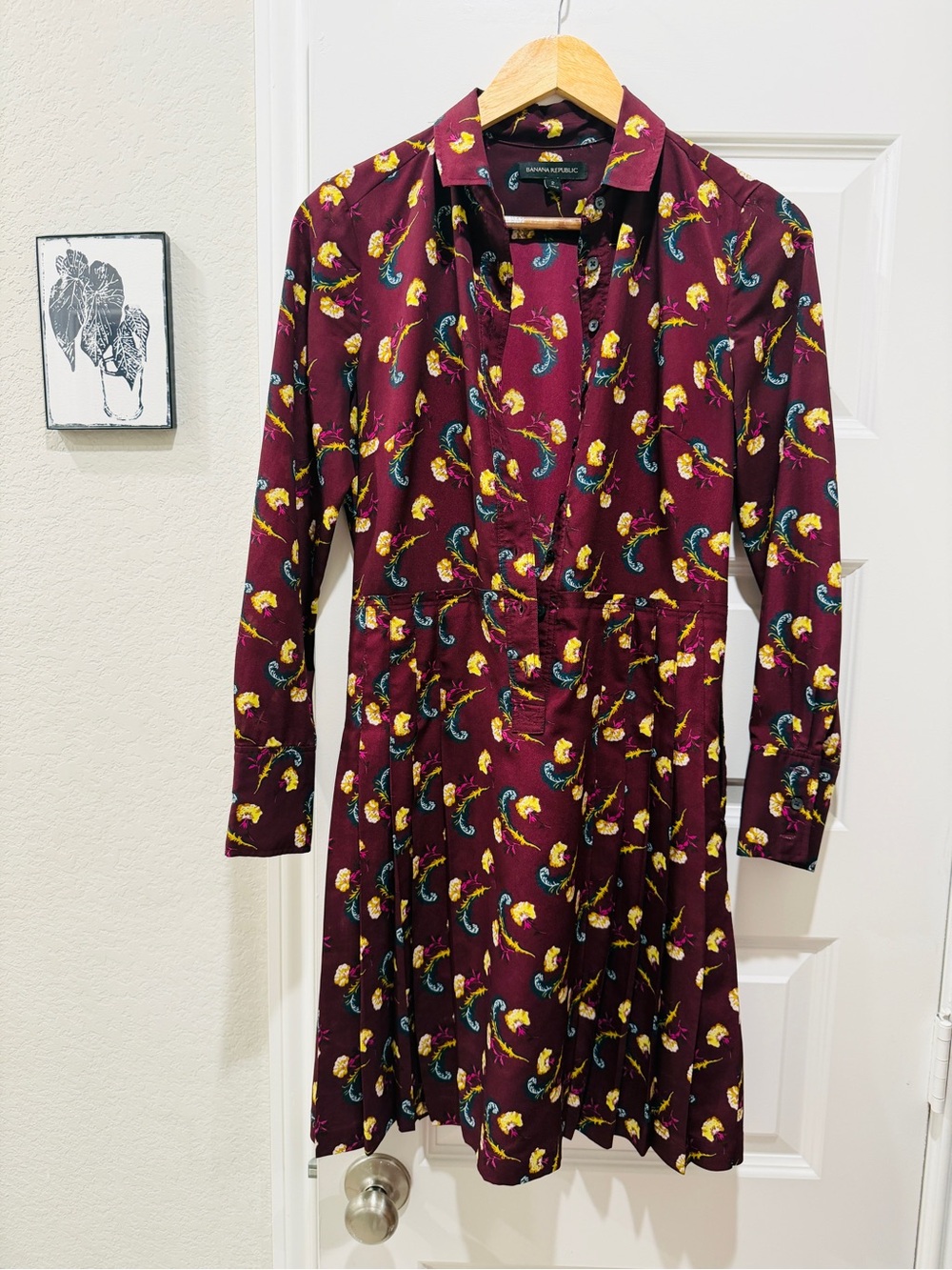 Banana Republic Burgundy Floral-Print Shirt Dress